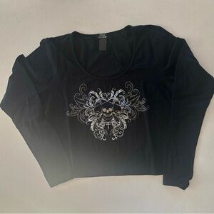 Black Graphic Long Sleeve Top